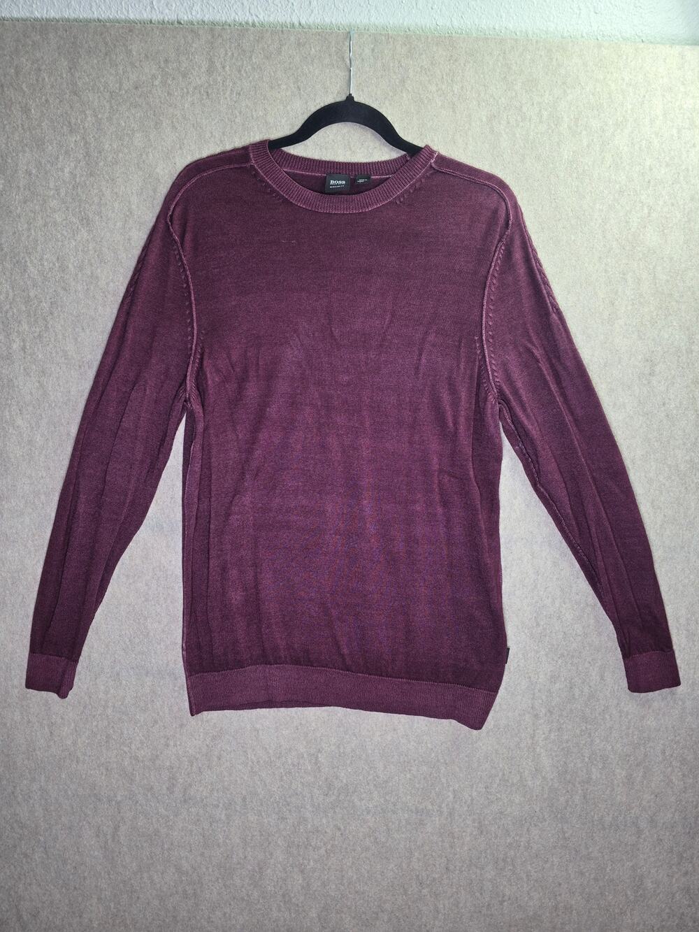 BOSS Hugo Boss Men’s Lightweight Knit Crewneck Sweater Burgundy / Wine Cabincore